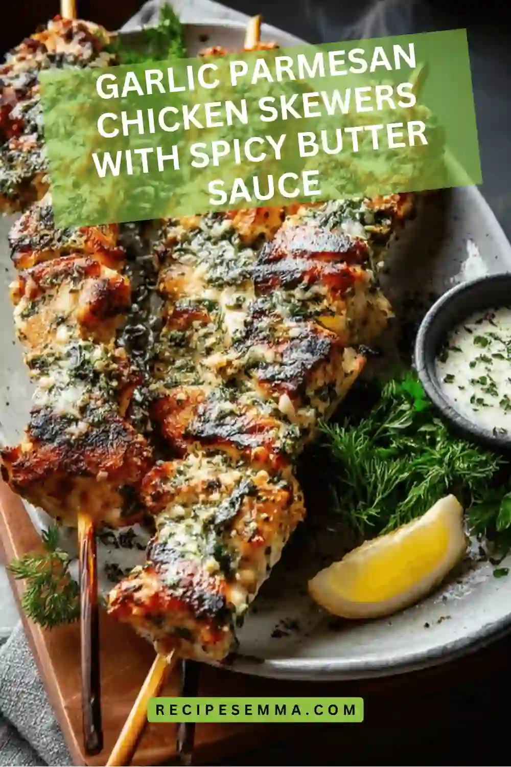 Garlic Parmesan Chicken Skewers with Spicy Butter Sauce