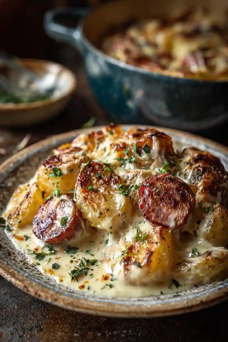 Cheesy Ranch Potatoes and Smoked Sausage Bake for Easy Family Dinners