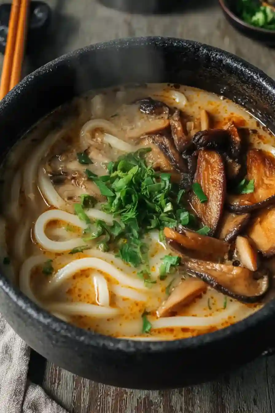 Creamy Miso Udon Soup with Teriyaki Mushrooms