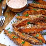 Crispy Garlic Parmesan Sweet Potato Wedges 4 Crispy Garlic Parmesan Sweet Potato Wedges 1