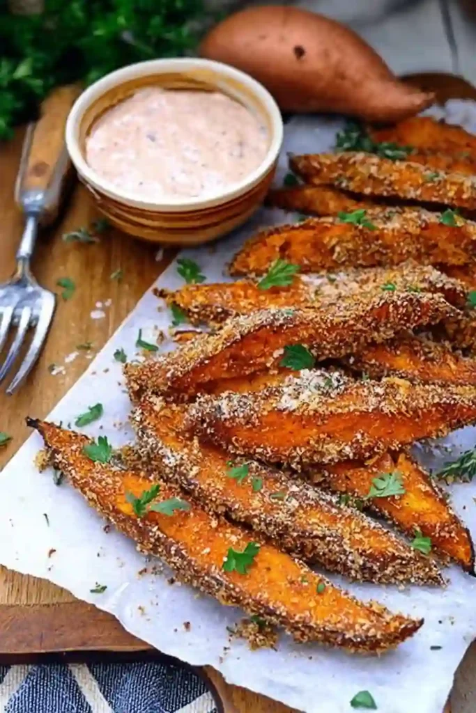 Crispy Garlic Parmesan Sweet Potato Wedges 3 Crispy Garlic Parmesan Sweet Potato Wedges 1