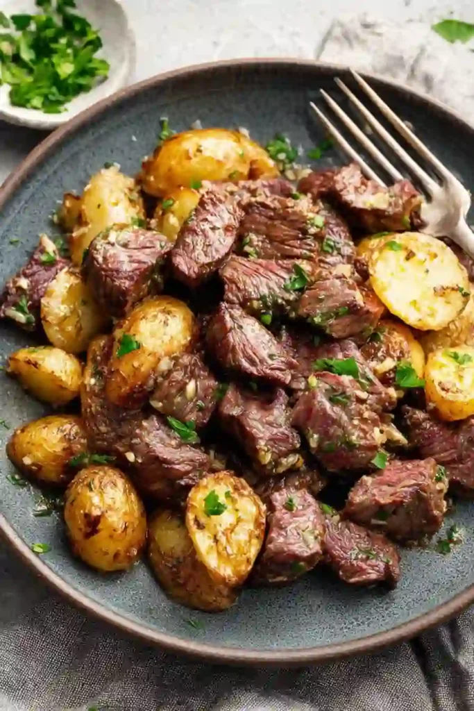 Garlic Butter Steak Bites and Potatoes