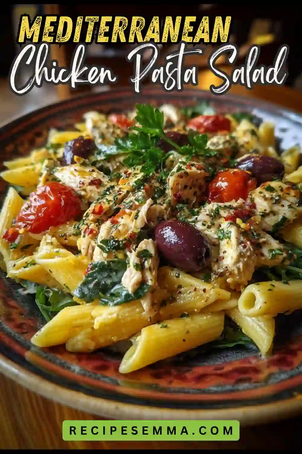 Mediterranean Chicken Pasta Salad with Feta & Olives 9 Mediterranean Chicken Pasta Salad2