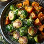 Roasted Brussels Sprouts and Sweet Potatoes – Easy Veggie Side Dish 4 Roasted Brussels Sprouts and Sweet Potatoes 1