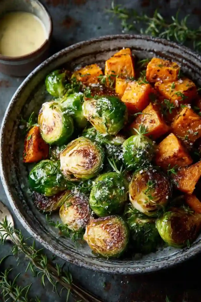 Roasted Brussels Sprouts and Sweet Potatoes 1