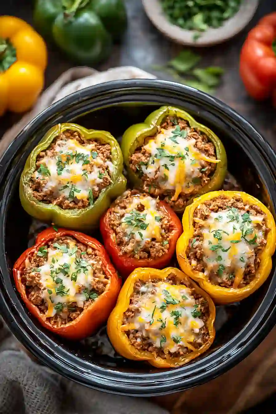 Slow Cooker Stuffed Bell Peppers (Crockpot Recipe)