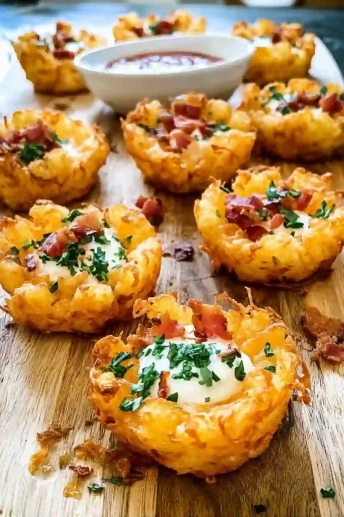 Cheesy Tater Tot Appetizer Cups with Bacon & Sour Cream 3 Tater Tot Appetizer Cups