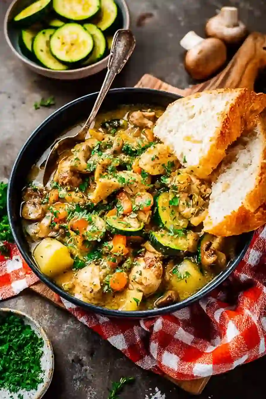 Easy Chicken Stew Recipe with Zucchini and Mushrooms