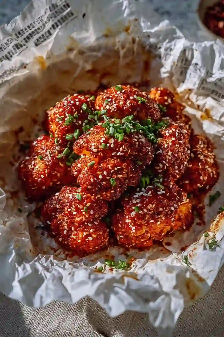 Crispy Korean Baked Cauliflower with Sweet & Spicy Sauce