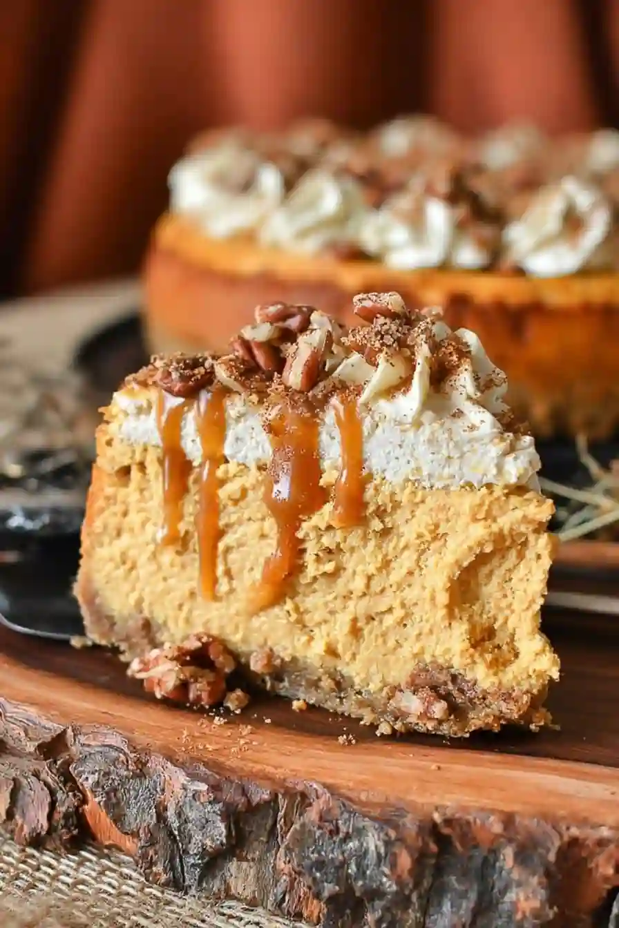 Pecan Caramel Pumpkin Cheesecake Recipe for Thanksgiving Dessert