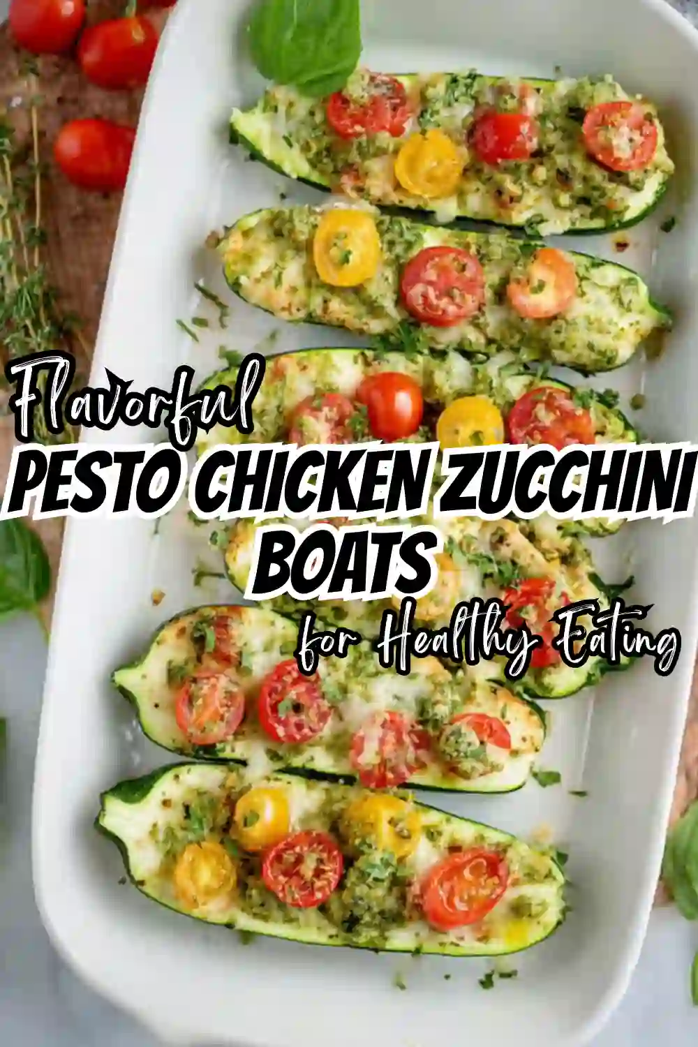 Pesto Chicken Zucchini Boats
