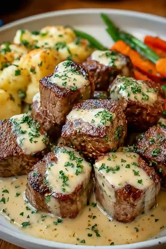 Garlic Butter Steak Bites with a Rich Parmesan Cream Sauce 3 Garlic Butter Steak Bites