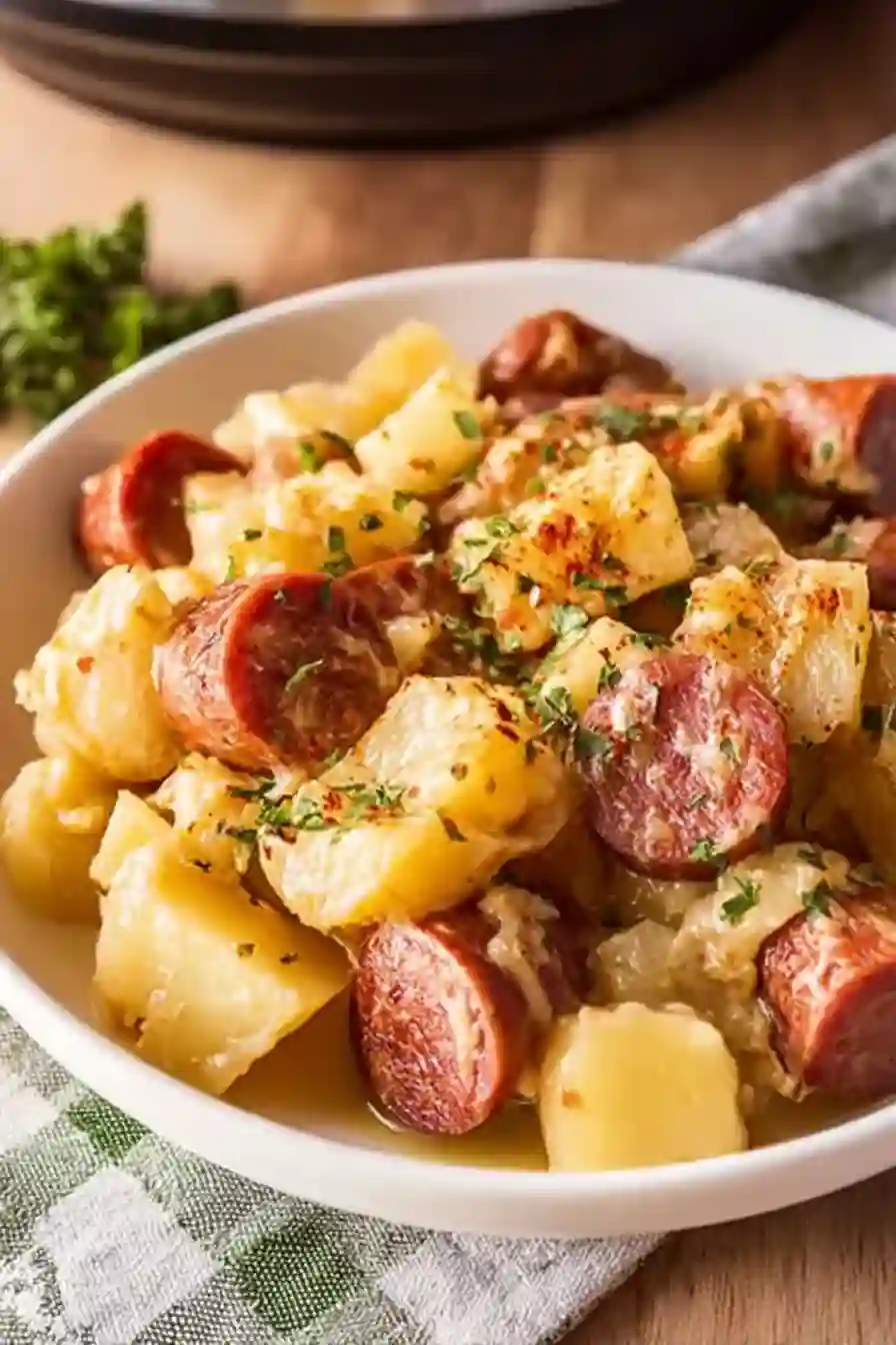 Crockpot Cheesy Potatoes and Kielbasa