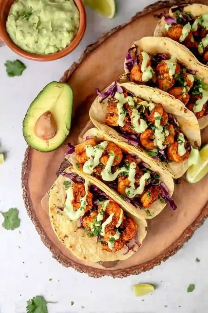 Spicy Shrimp Tacos with Avocado Crema