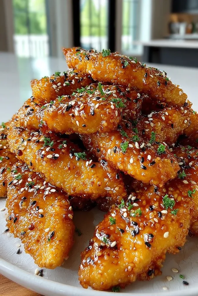 Crispy air fryer honey butter garlic chicken tenders served with dipping sauce