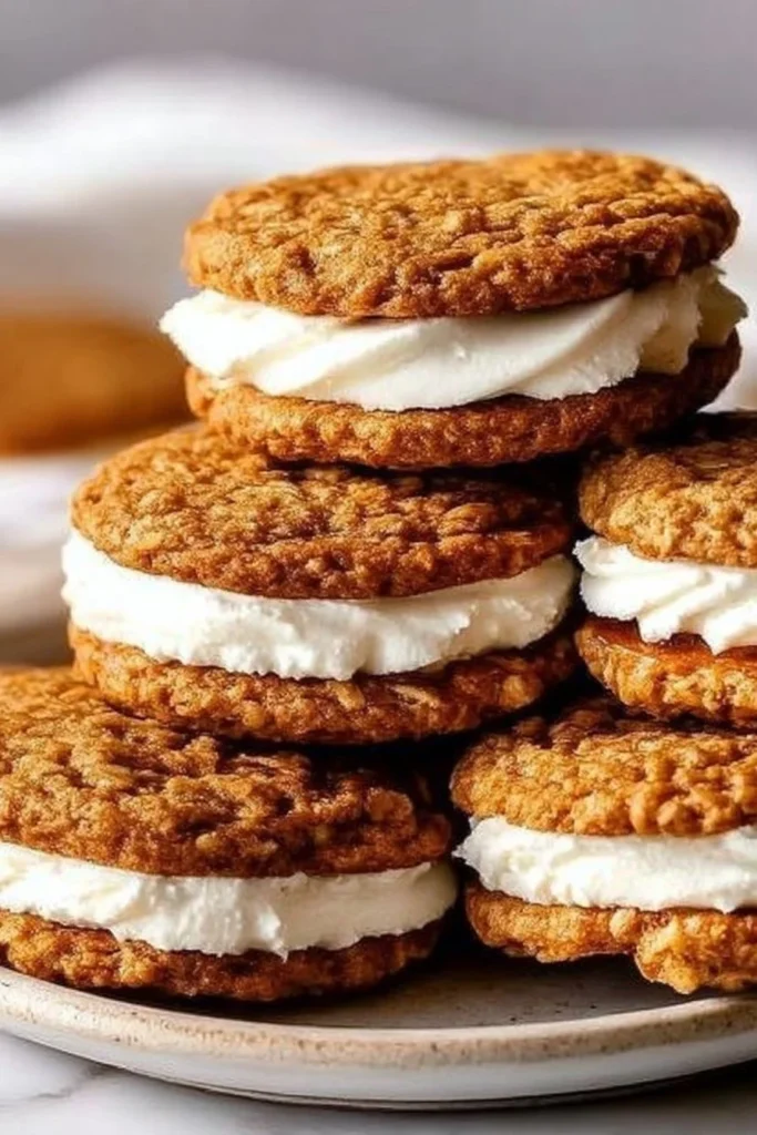 Delicious oatmeal cream pie cookies with a creamy filling and chewy texture