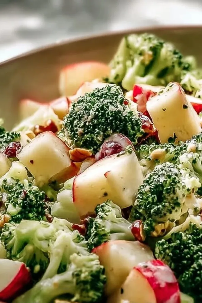 Fresh Apple Broccoli Salad with nuts and dressing