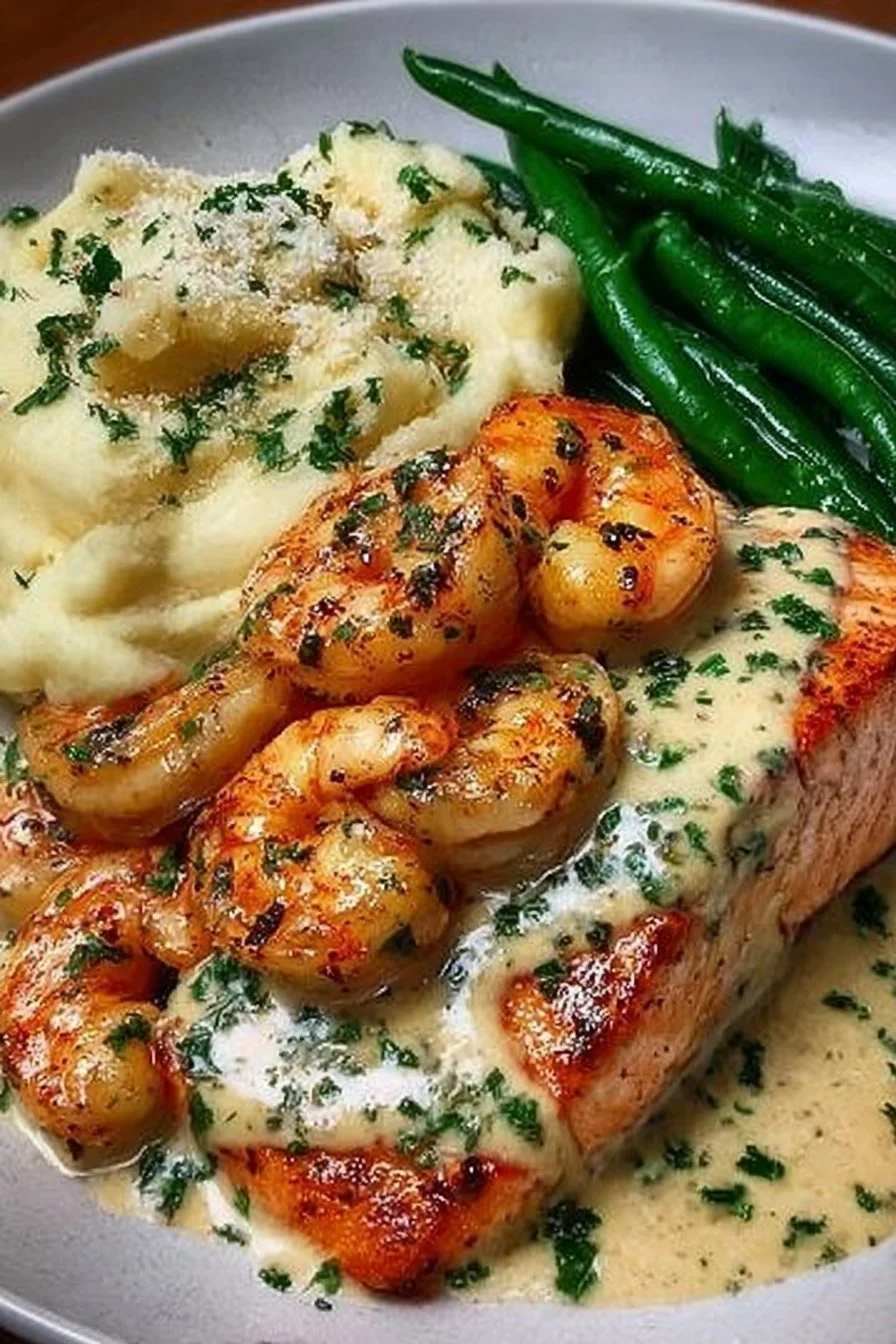 Cajun Shrimp and Salmon with Garlic Cream Sauce