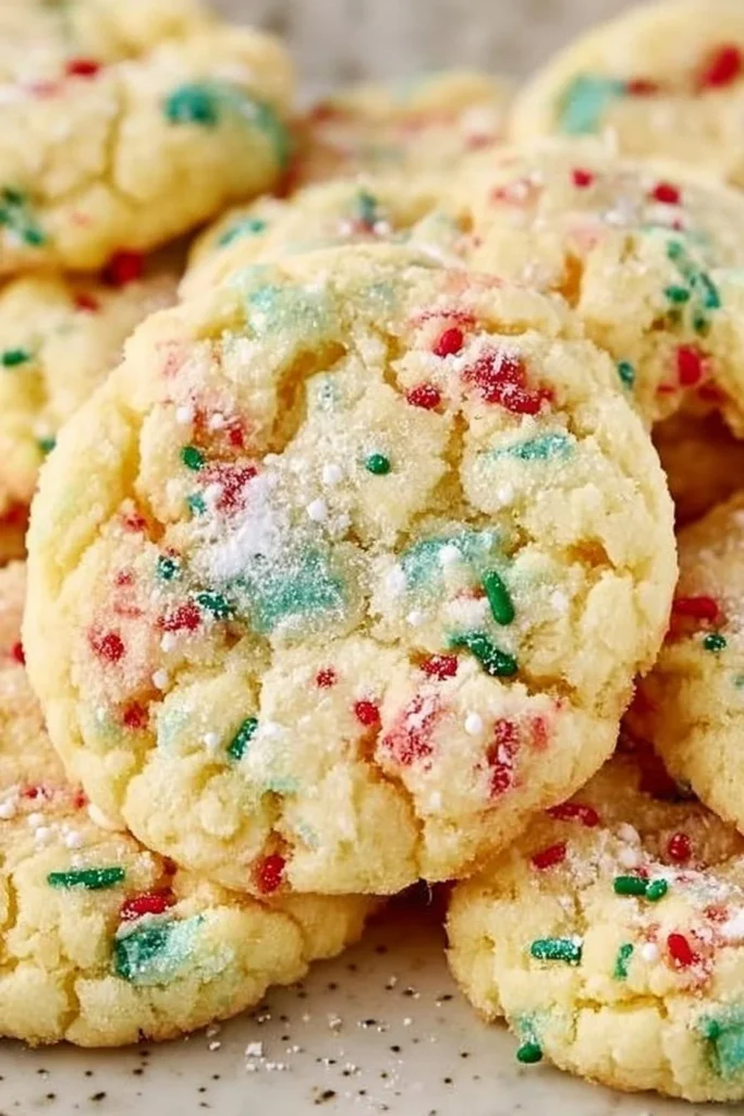 Delicious Christmas Gooey Butter Cookies topped with powdered sugar