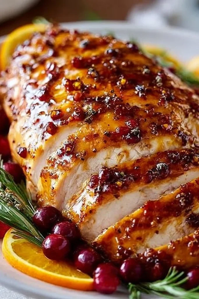 Cranberry Orange Glazed Turkey Breast 2 Cranberry Orange Glazed Turkey Breast recipe with vibrant sauce and garnishes