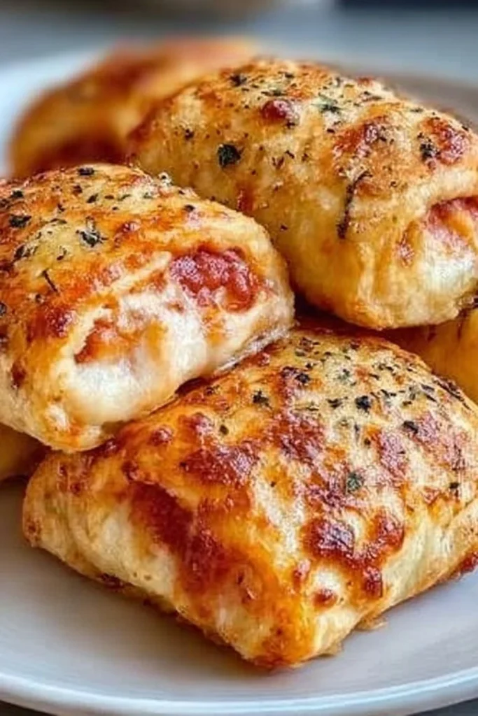 Crispy air fryer pizza rolls served on a platter
