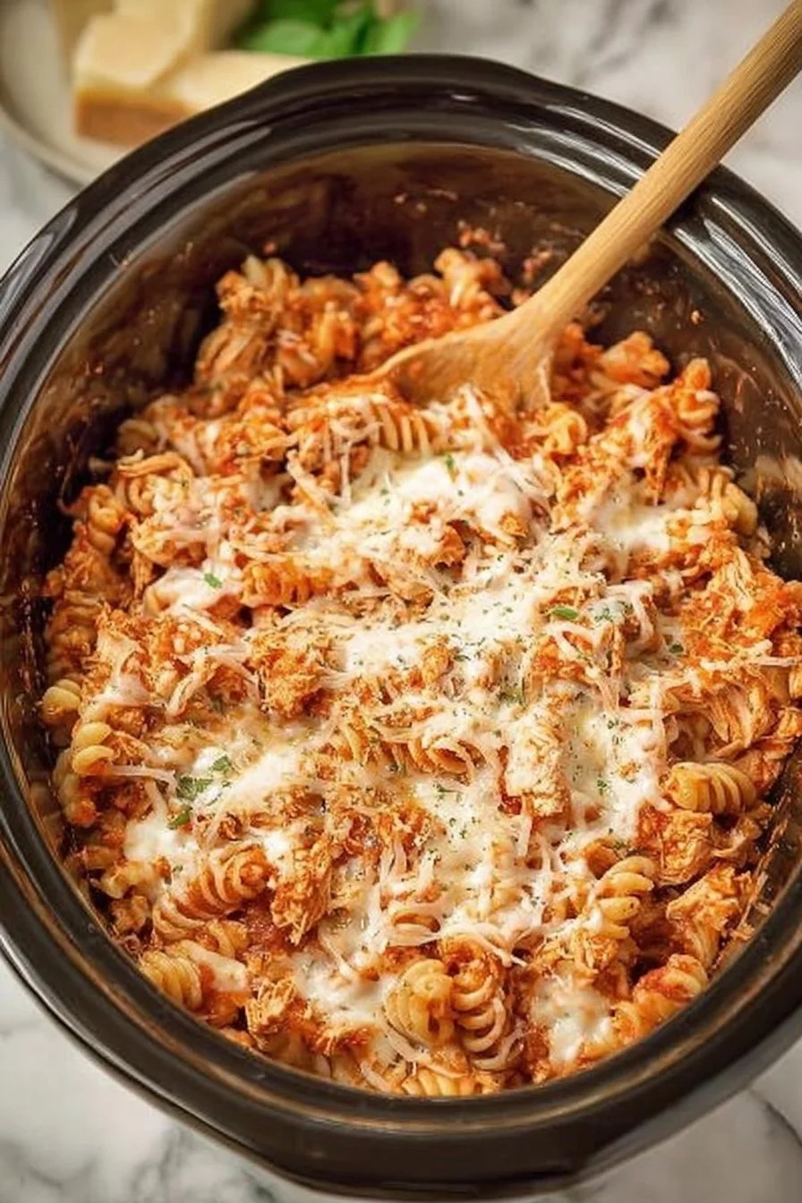 Crock Pot Chicken Parmesan Pasta Bake