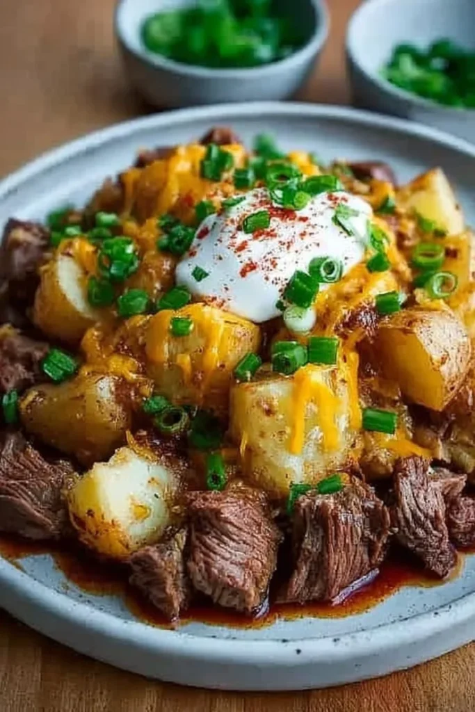 Crockpot Loaded Steak and Potato Bake 2 Delicious Crockpot Loaded Steak and Potato Bake ready to serve