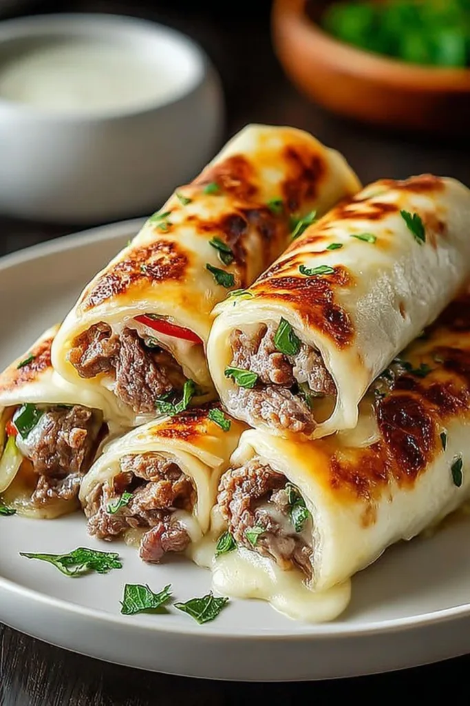 Delicious Keto Philly Cheesesteak Roll Ups on a plate