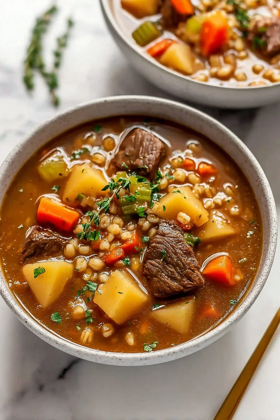 Hearty Crockpot Beef and Barley Soup – Alright with Me
