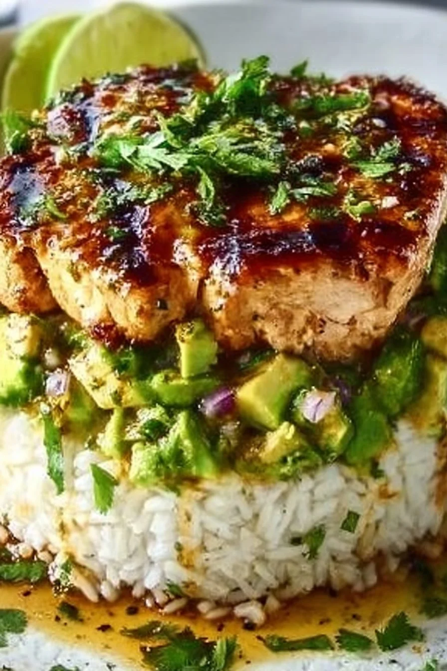 Honey Lime Chicken & Avocado Rice Stack