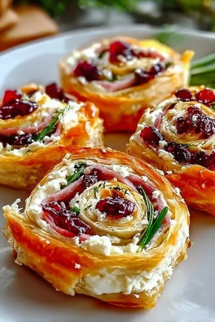 Selection of puff pastry appetizers on a platter, perfect for parties and gatherings.