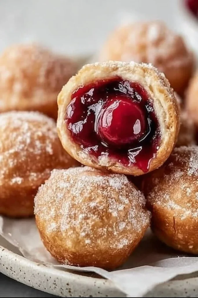 Delicious quick cherry pie bites served on a plate with fresh cherries