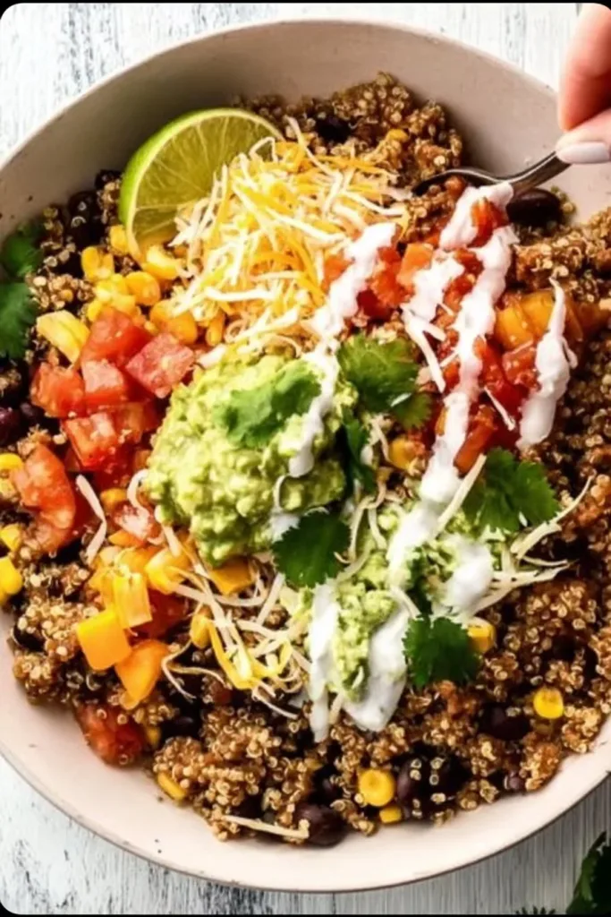 Delicious quinoa taco bowl with fresh ingredients and vibrant colors