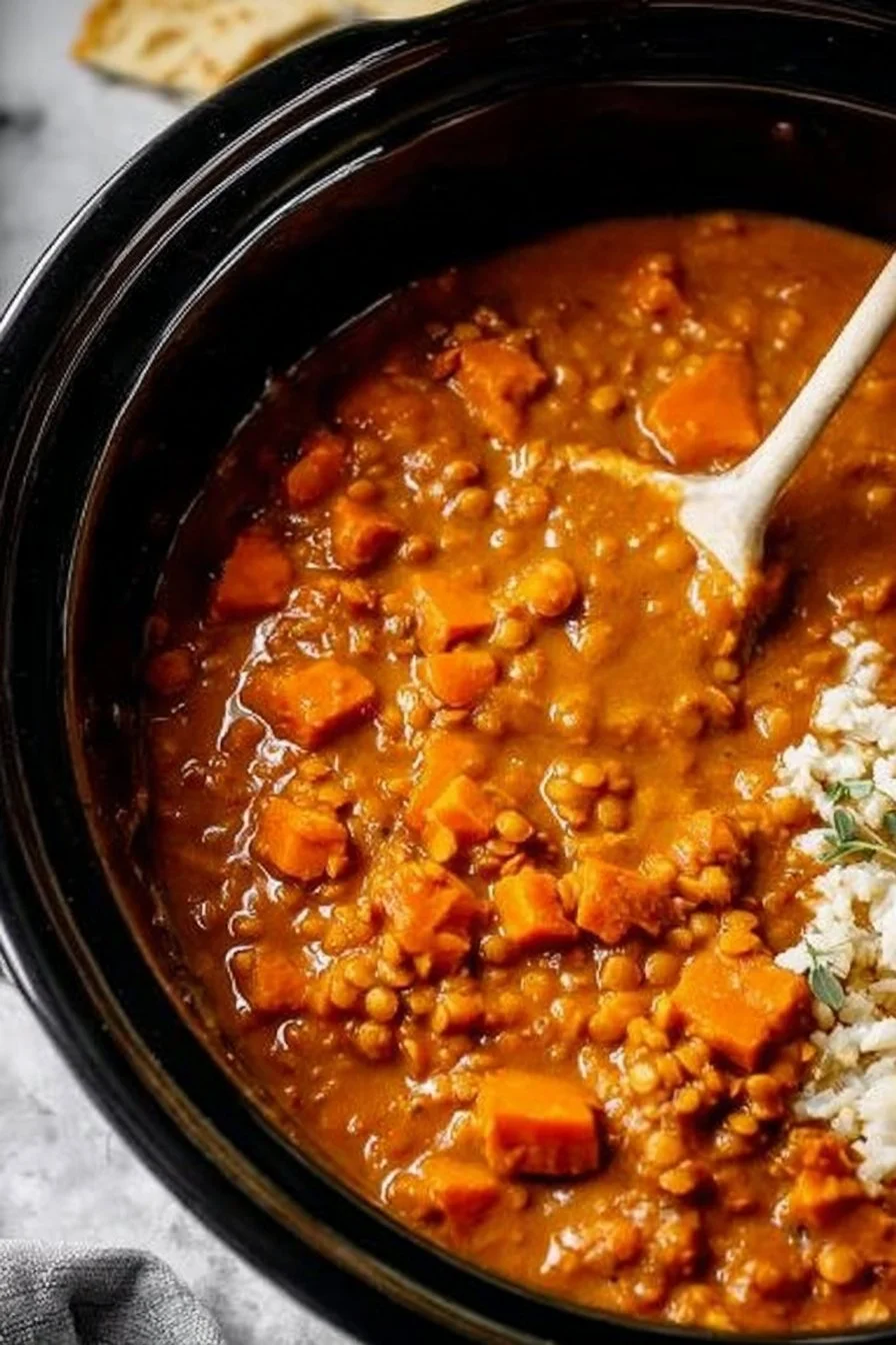 Slow Cooker Sweet Potato and Red Lentil Tikka Masala