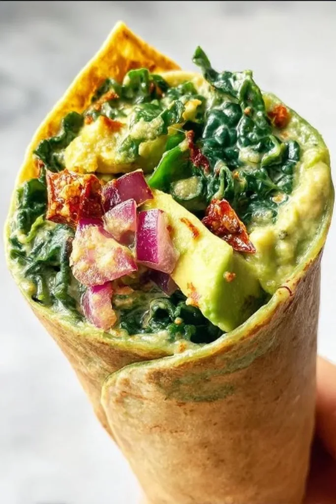 Delicious Spicy Kale Wrap Salad with fresh ingredients and spicy dressing.