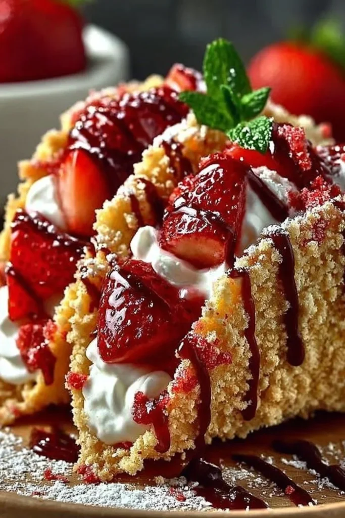 Strawberry Crunch Cheesecake Tacos bursting with flavor and topped with crunchy bits