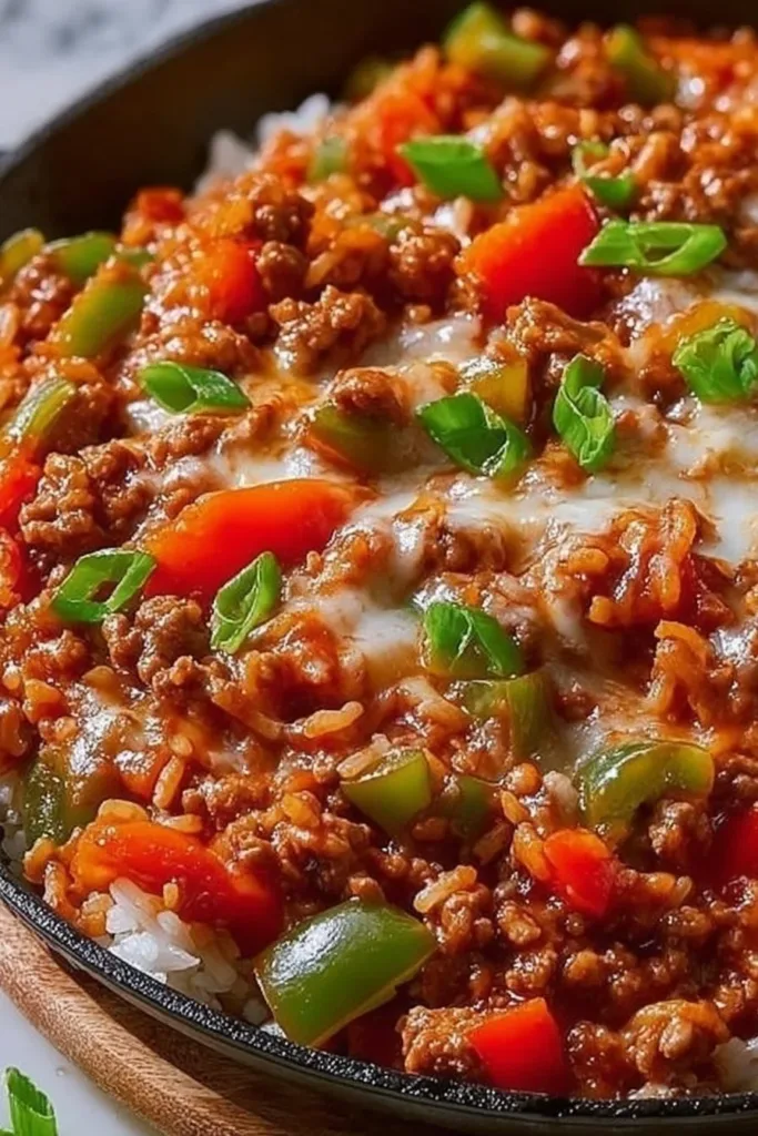 Delicious unstuffed pepper skillet dish served in a pan
