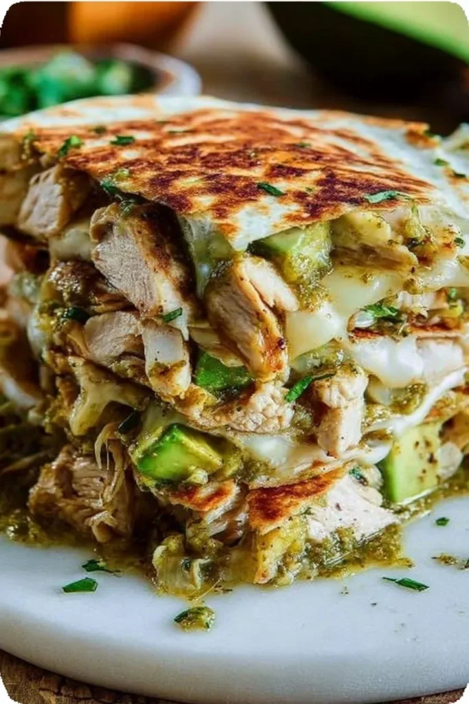 Delicious chicken and avocado quesadillas served on a cozy evening