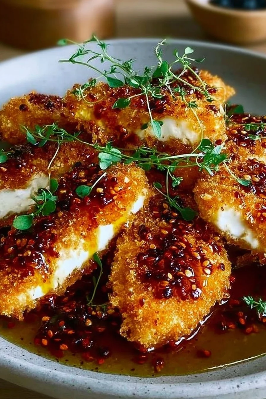 Amazing Crispy Feta Chicken with Hot Honey Drizzle