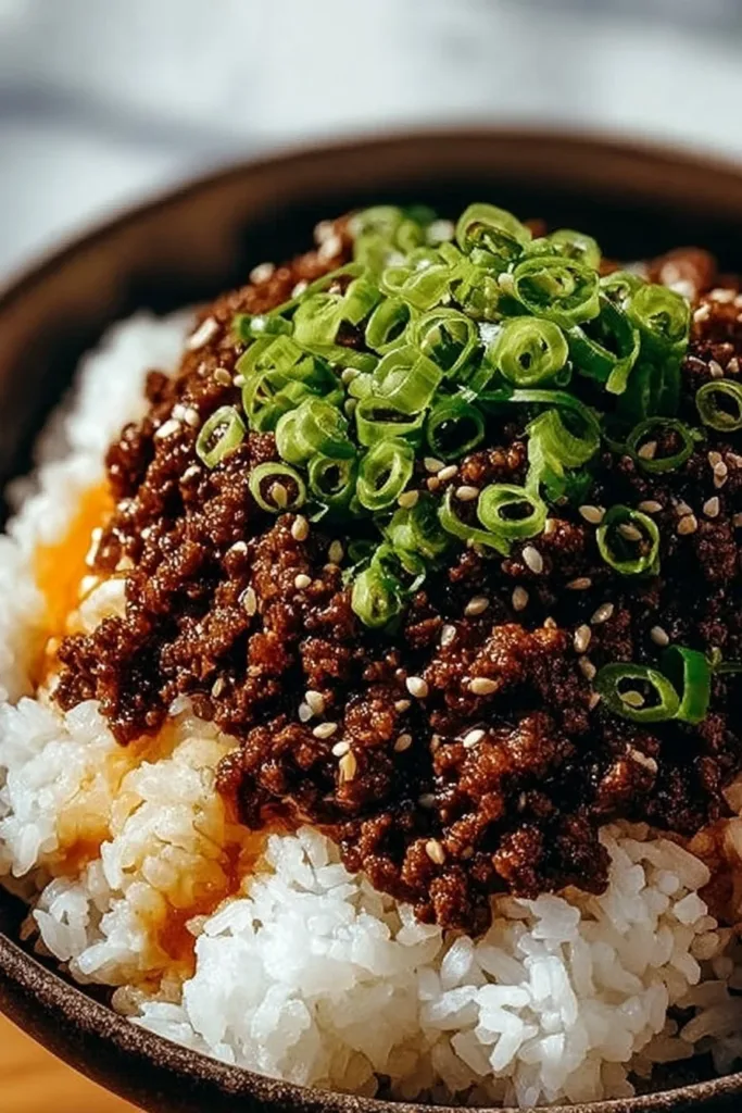Amazing Korean Ground Beef Bowl 2 Delicious Korean Ground Beef Bowl served with rice and vegetables