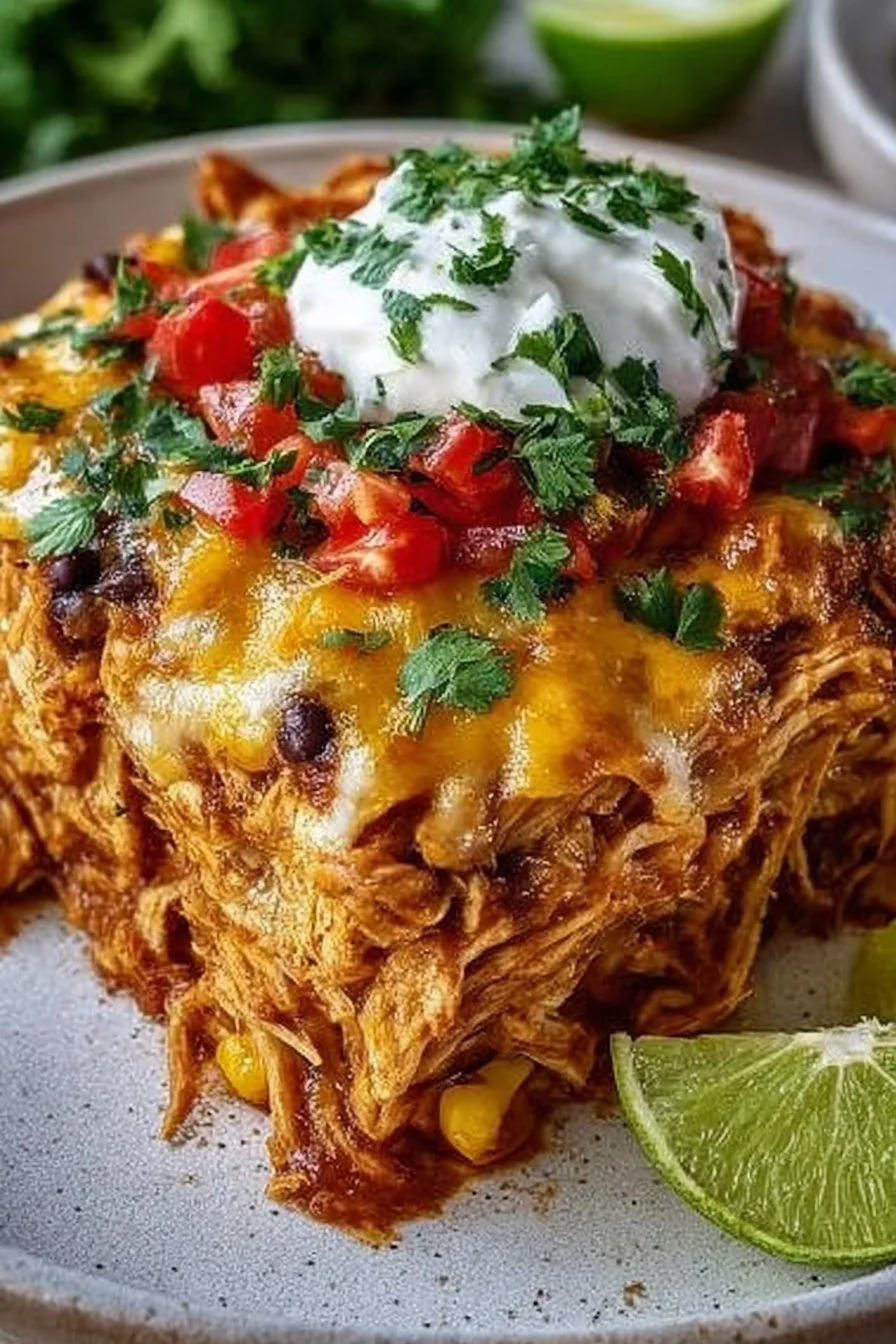Amazing Shredded Chicken Enchilada Casserole