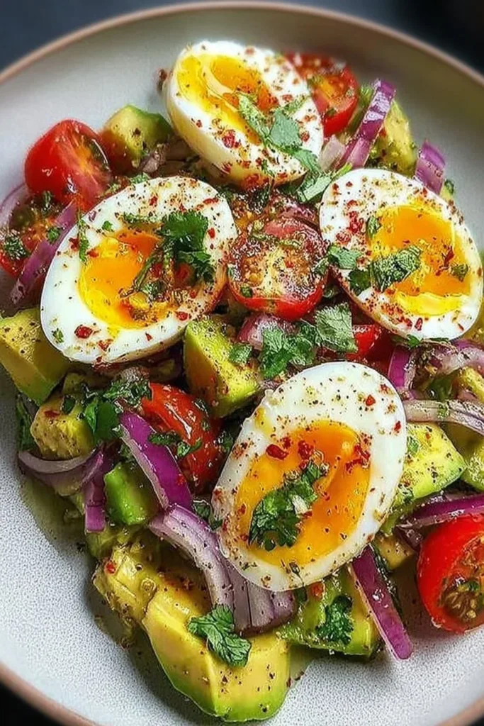Delicious egg avocado salad in a bowl, perfect for post-workout nutrition.
