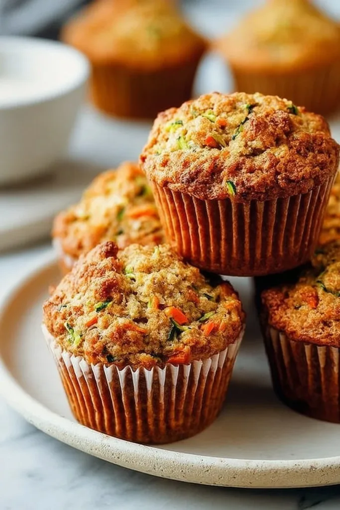 Delicious zucchini carrot muffins fresh out of the oven topped with butter