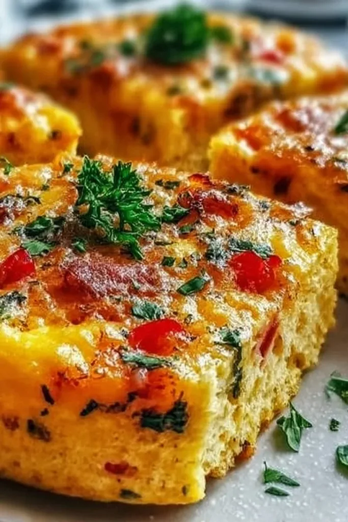 Cheesy Breakfast Biscuit Frittata for Effortless Mornings 2 Cheesy breakfast biscuit frittata served on a plate for an easy morning meal.
