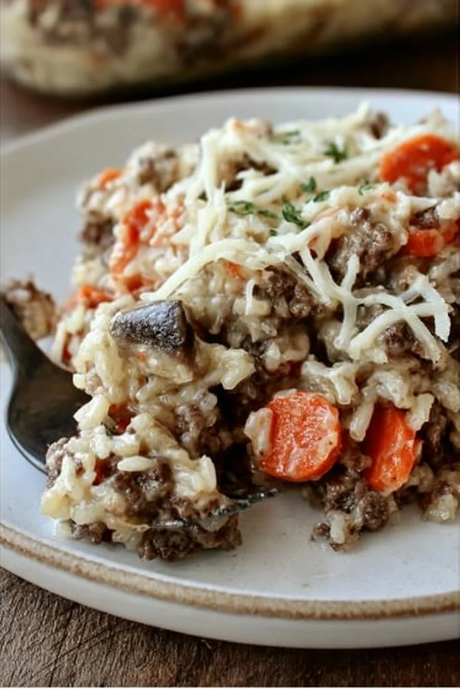 Cheesy Ground Beef and Rice Casserole
