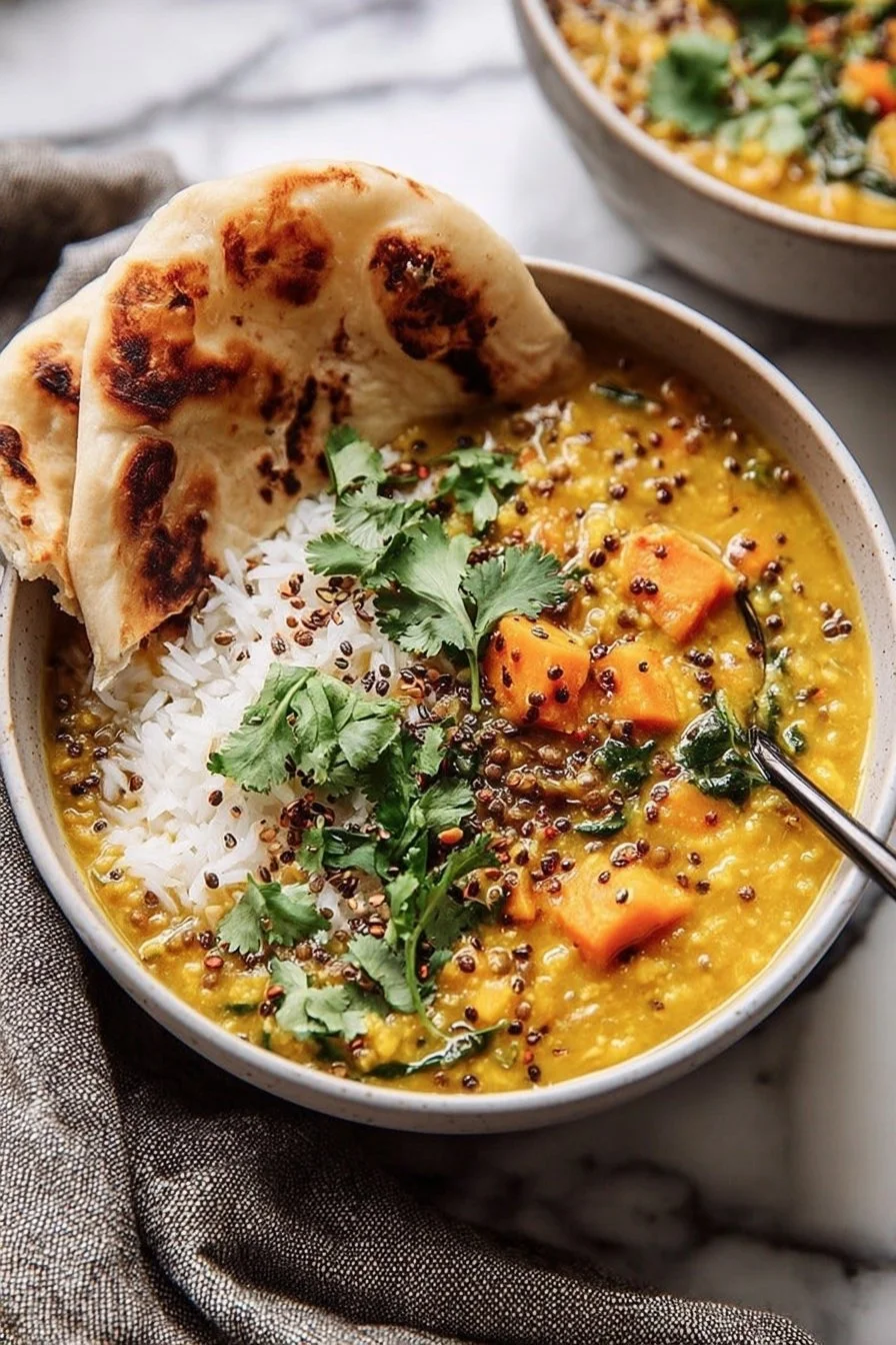 Coconut Sweet Potato Lentil Soup with Rice Recipe