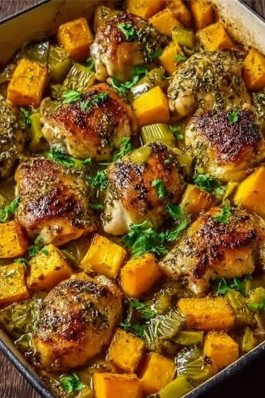 Cozy Roasted Chicken Leek and Butternut Squash Bake Delight