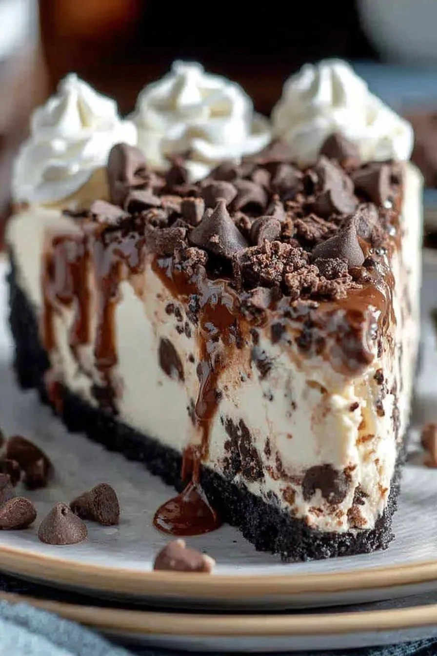 Creamy Easy No Bake Chocolate Chip Cheesecake with Graham or Oreo Crust