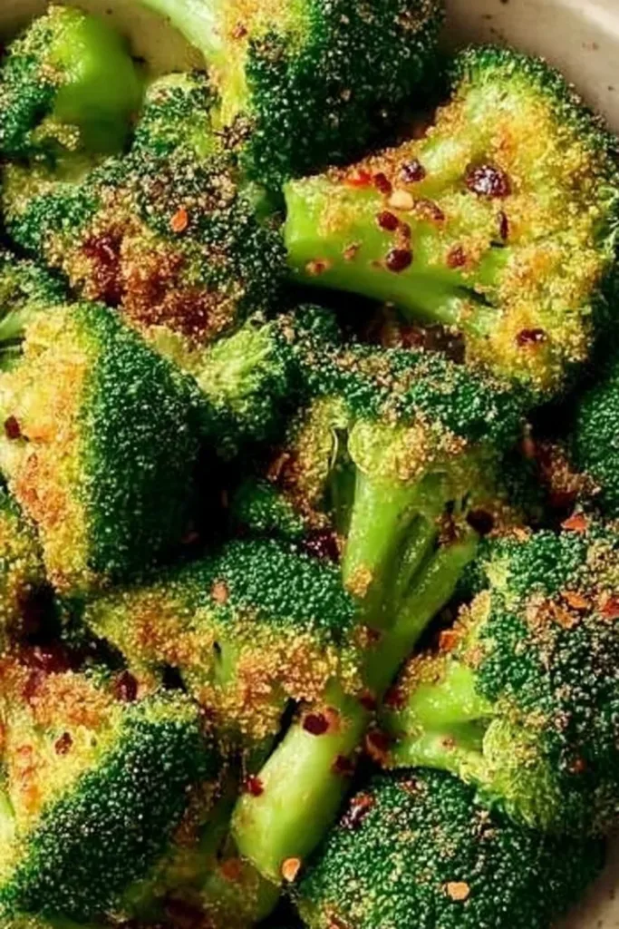 Crispy Garlic Air Fryer Broccoli served in a bowl