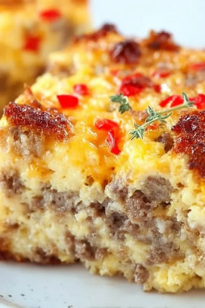 Easy Breakfast Casserole 2 Delicious easy breakfast casserole served on a plate